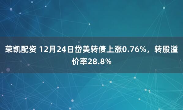 荣凯配资 12月24日岱美转债上涨0.76%,转股溢价率28.8%